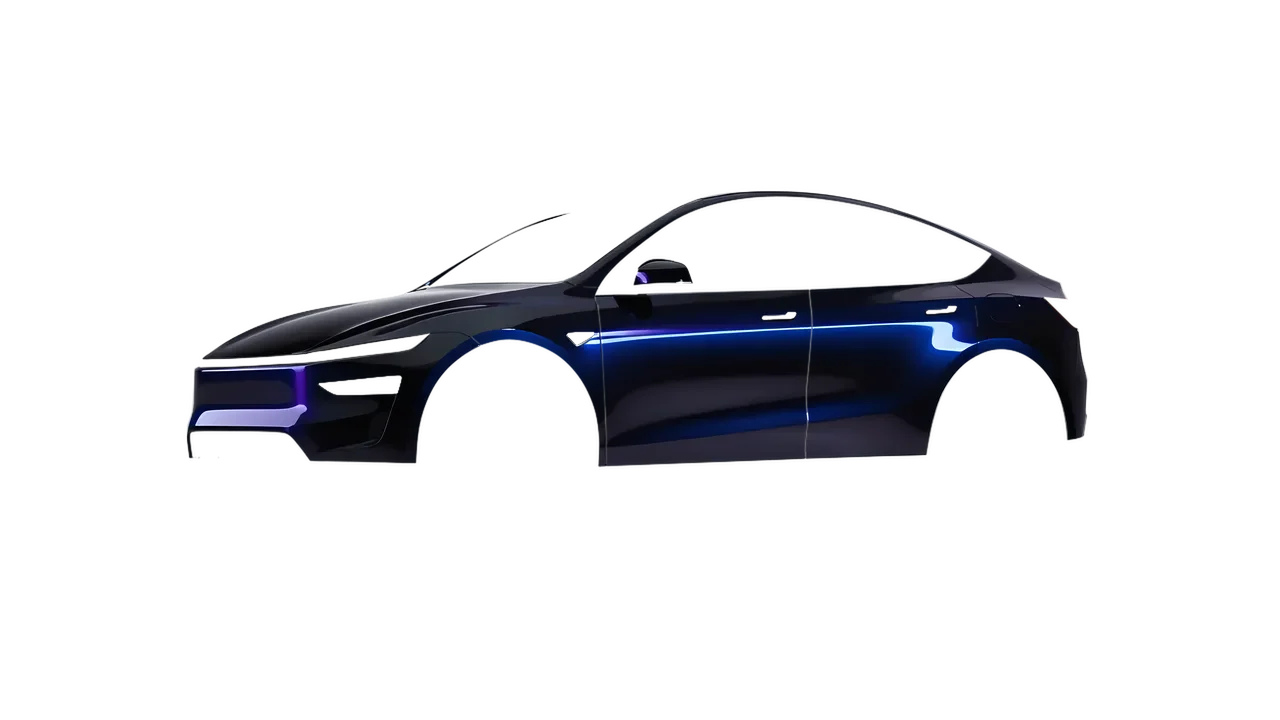Tesla Model Y Juniper 2025 wrapped in Blue Black Iridescent Gloss (KPMF K75469), front three-quarter view