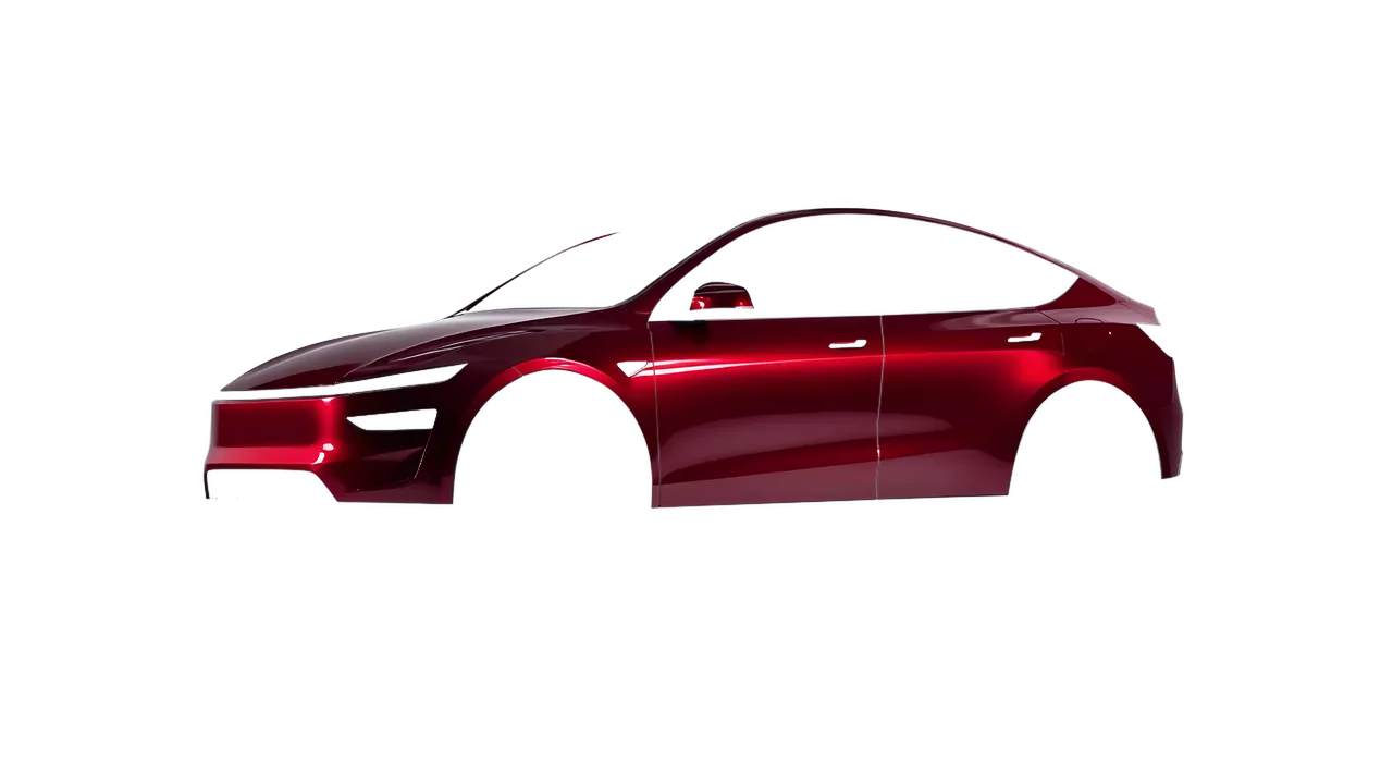 Tesla Model Y Juniper 2025 wrapped in Red Black Iridescent Gloss (KPMF K75408), front three-quarter view