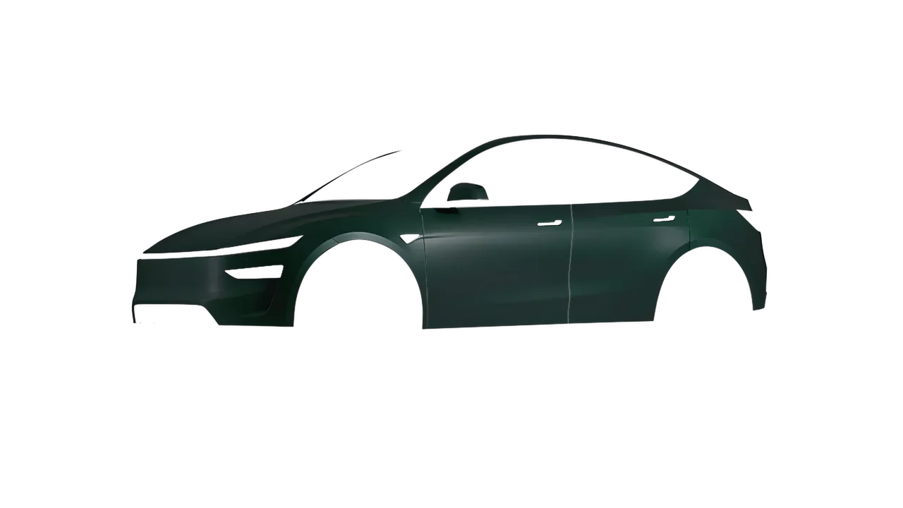 Tesla Model Y Juniper 2025 wrapped in Frozen Emerald Matt (KPMF K75577), front three-quarter view