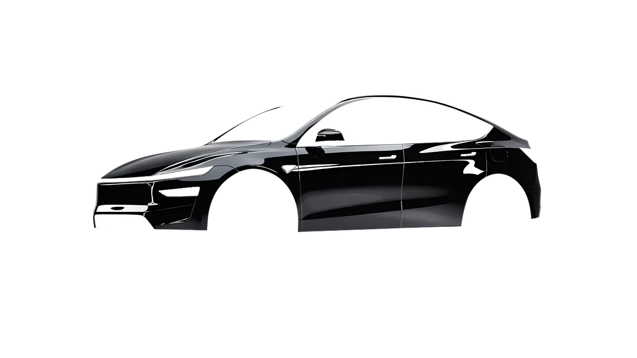 Tesla Model Y Juniper 2025 wrapped in Black Gloss (ORACAL 970RA-070G), front three-quarter view