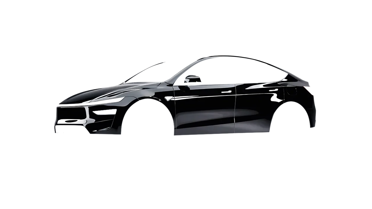 Tesla Model Y Juniper 2025 wrapped in Black Gloss (KPMF K88021), front three-quarter view