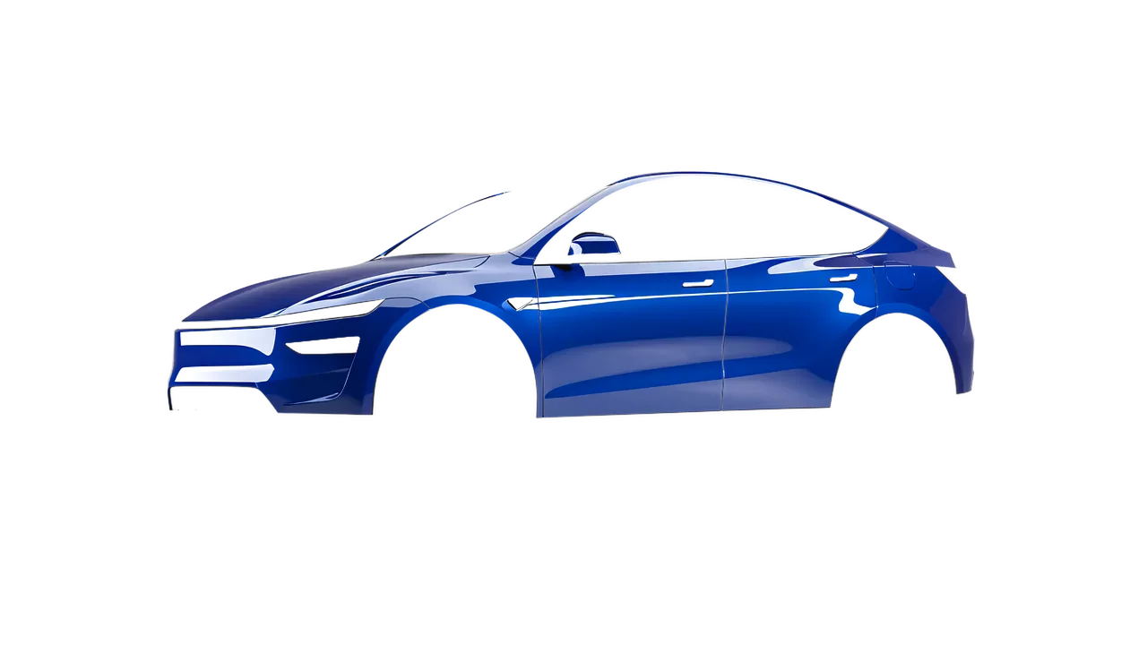 Tesla Model Y Juniper 2025 wrapped in Blue Gloss (ORACAL 970RA-067G), front three-quarter view