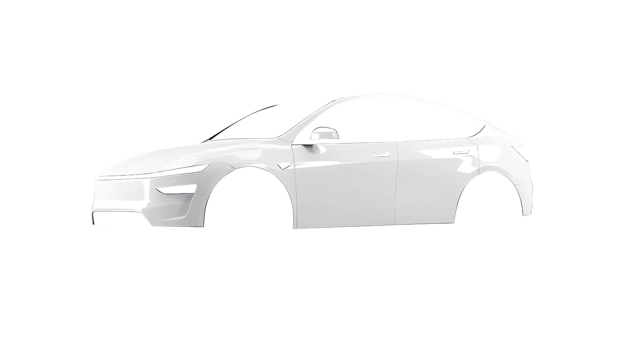 Tesla Model Y Juniper 2025 wrapped in Chalk White Gloss (KPMF K75411), front three-quarter view