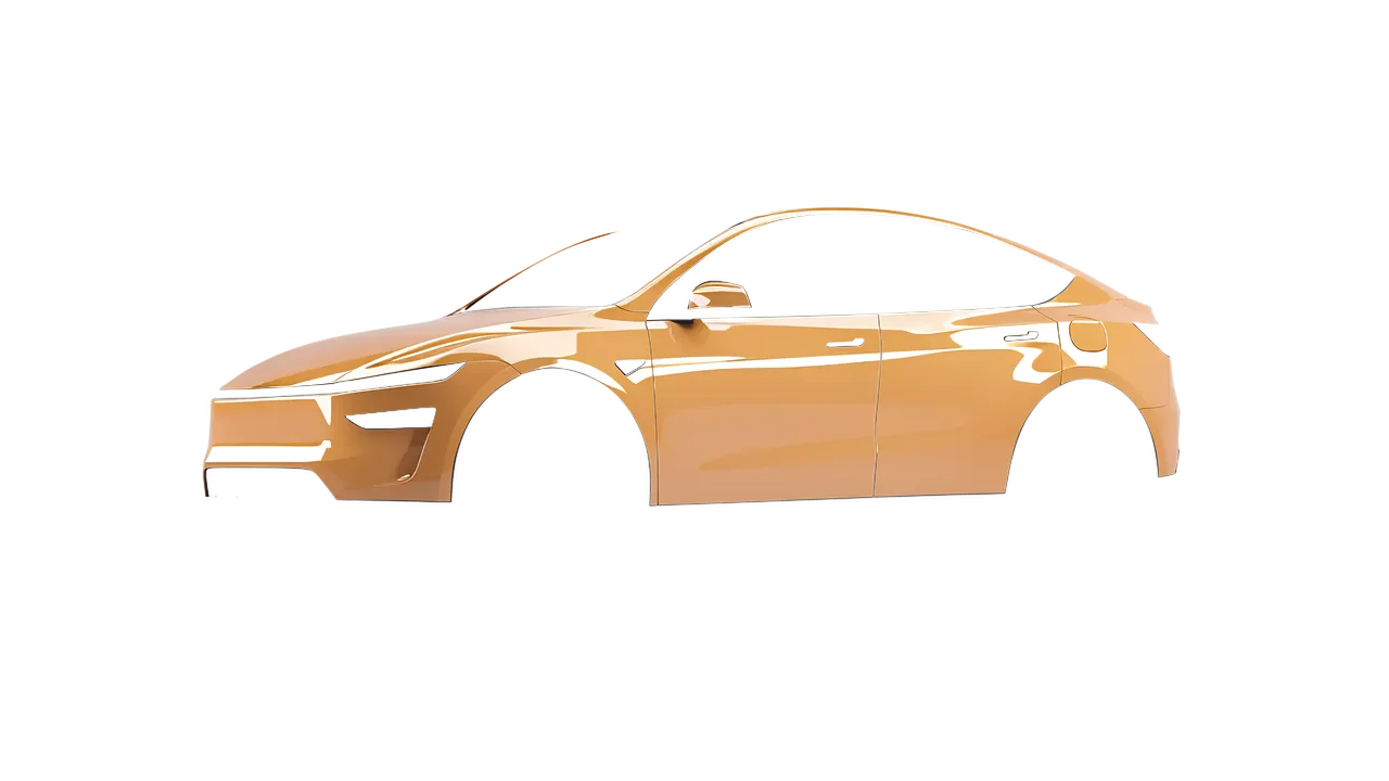 Tesla Model Y Juniper 2025 wrapped in Copper Kiss Gloss (ORACAL 970RA-313G), front three-quarter view
