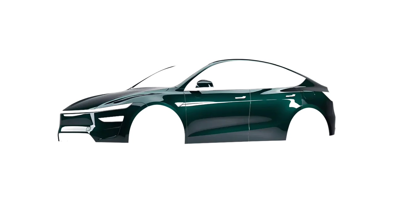 Tesla Model Y Juniper 2025 wrapped in Fir Tree Green Gloss (ORACAL 970RA-622G), front three-quarter view