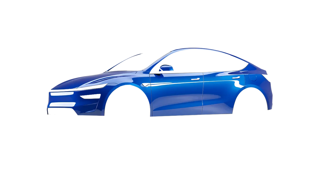 Tesla Model Y Juniper 2025 wrapped in Fjord Blue Gloss (ORACAL 970RA-547G), front three-quarter view