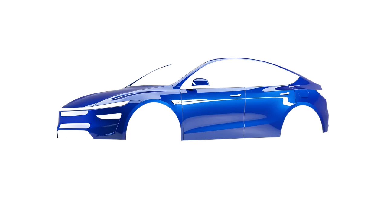 Tesla Model Y Juniper 2025 wrapped in Glacier Blue Gloss (ORACAL 970RA-555G), front three-quarter view