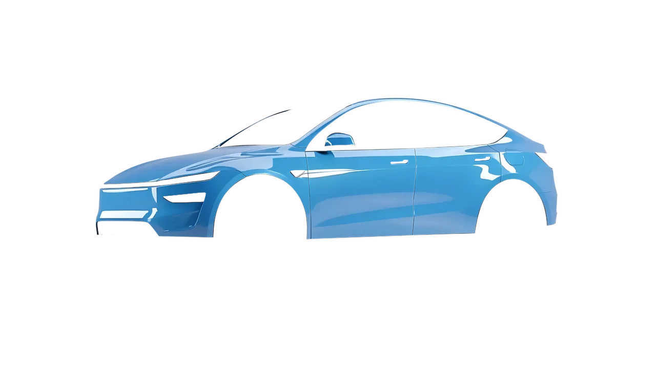 Tesla Model Y Juniper 2025 wrapped in Ice Blue Gloss (ORACAL 970RA-056G), front three-quarter view