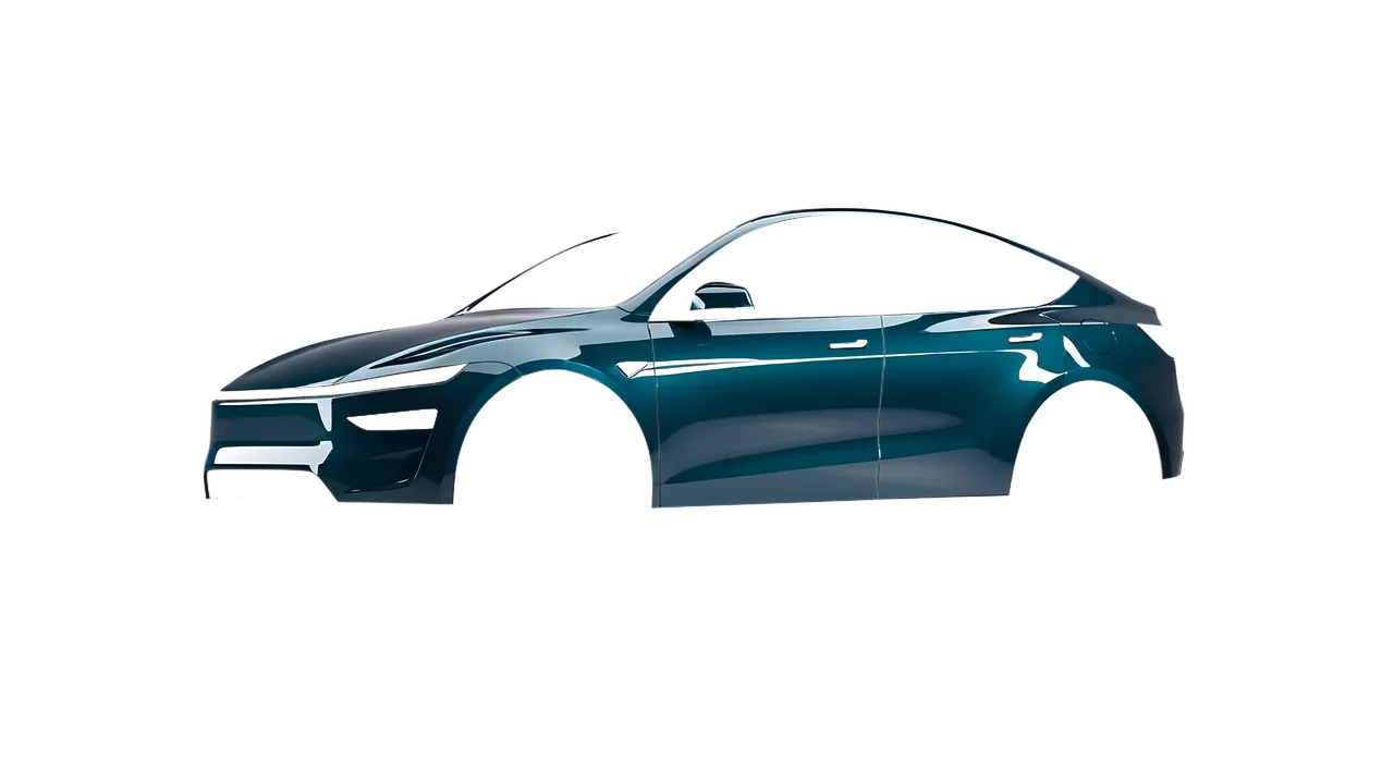 Tesla Model Y Juniper 2025 wrapped in Juniper Gloss (ORACAL 970RA-689G), front three-quarter view