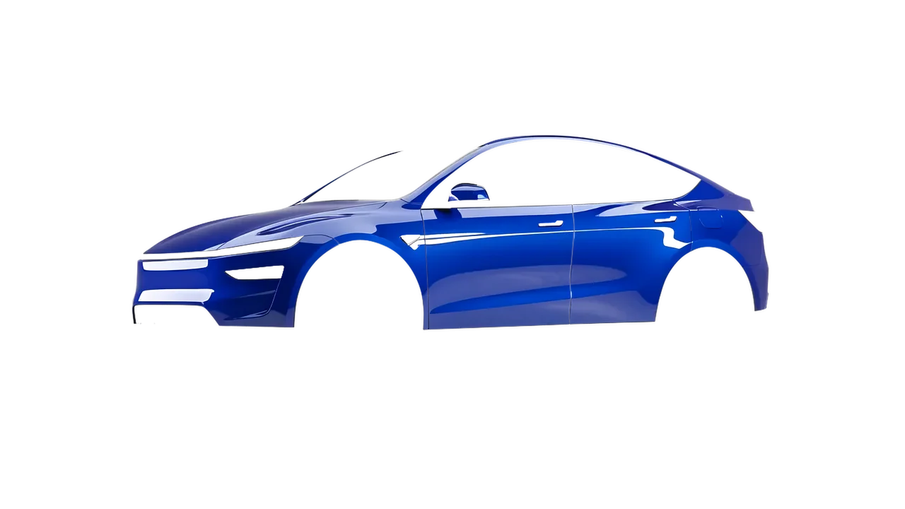 Tesla Model Y Juniper 2025 wrapped in King Blue Gloss (ORACAL 970RA-049G), front three-quarter view
