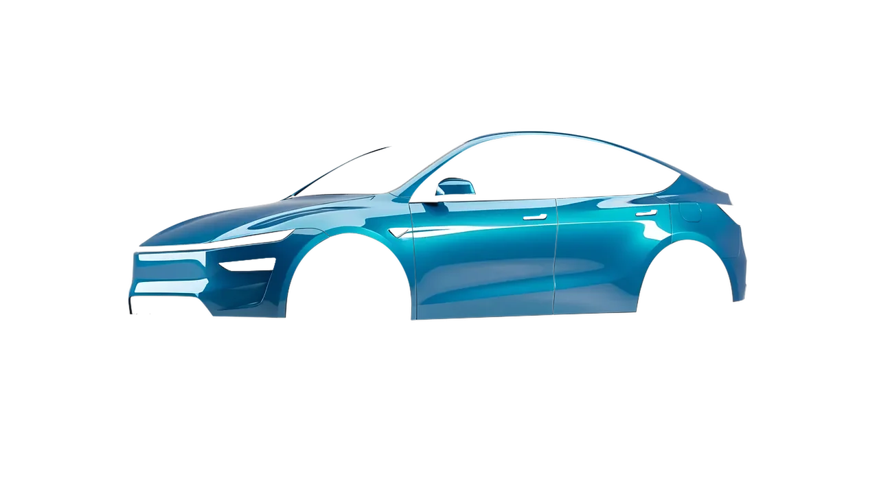 Tesla Model Y Juniper 2025 wrapped in Lagoon Gloss (ORACAL 970RA-553G), front three-quarter view