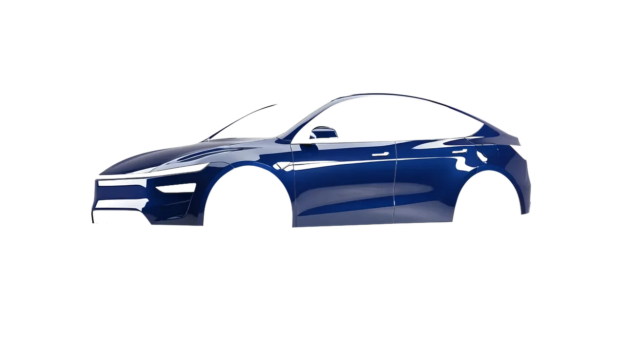 Tesla Model Y Juniper 2025 wrapped in Light Navy Gloss (ORACAL 970RA-564G), front three-quarter view