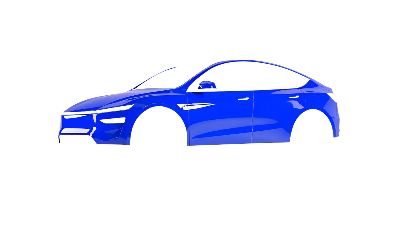 Tesla Model Y Juniper 2025 wrapped in Atlantic Pearl Gloss (KPMF K75402), front three-quarter view