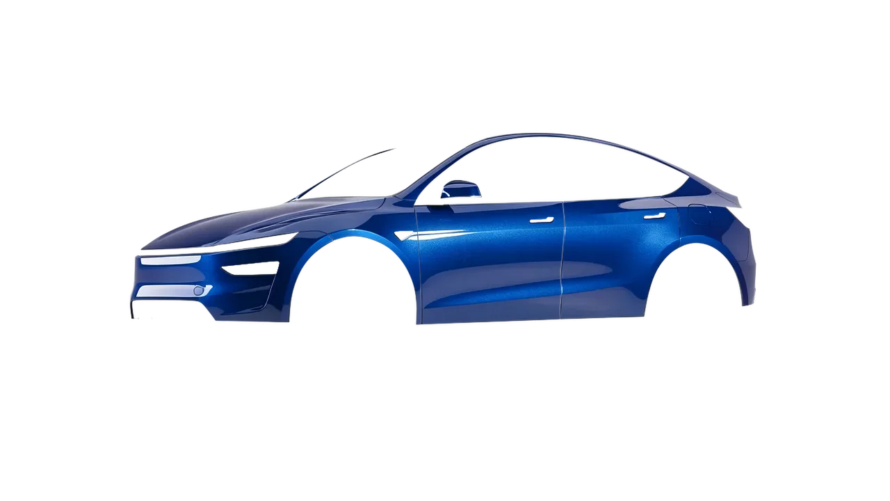Tesla Model Y Juniper 2025 wrapped in Deep Blue Gloss (ORACAL 970RA-192G), front three-quarter view