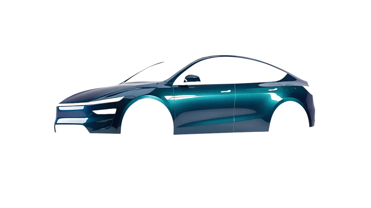 Tesla Model Y Juniper 2025 wrapped in Excelsior Blue Gloss (KPMF K75441), front three-quarter view