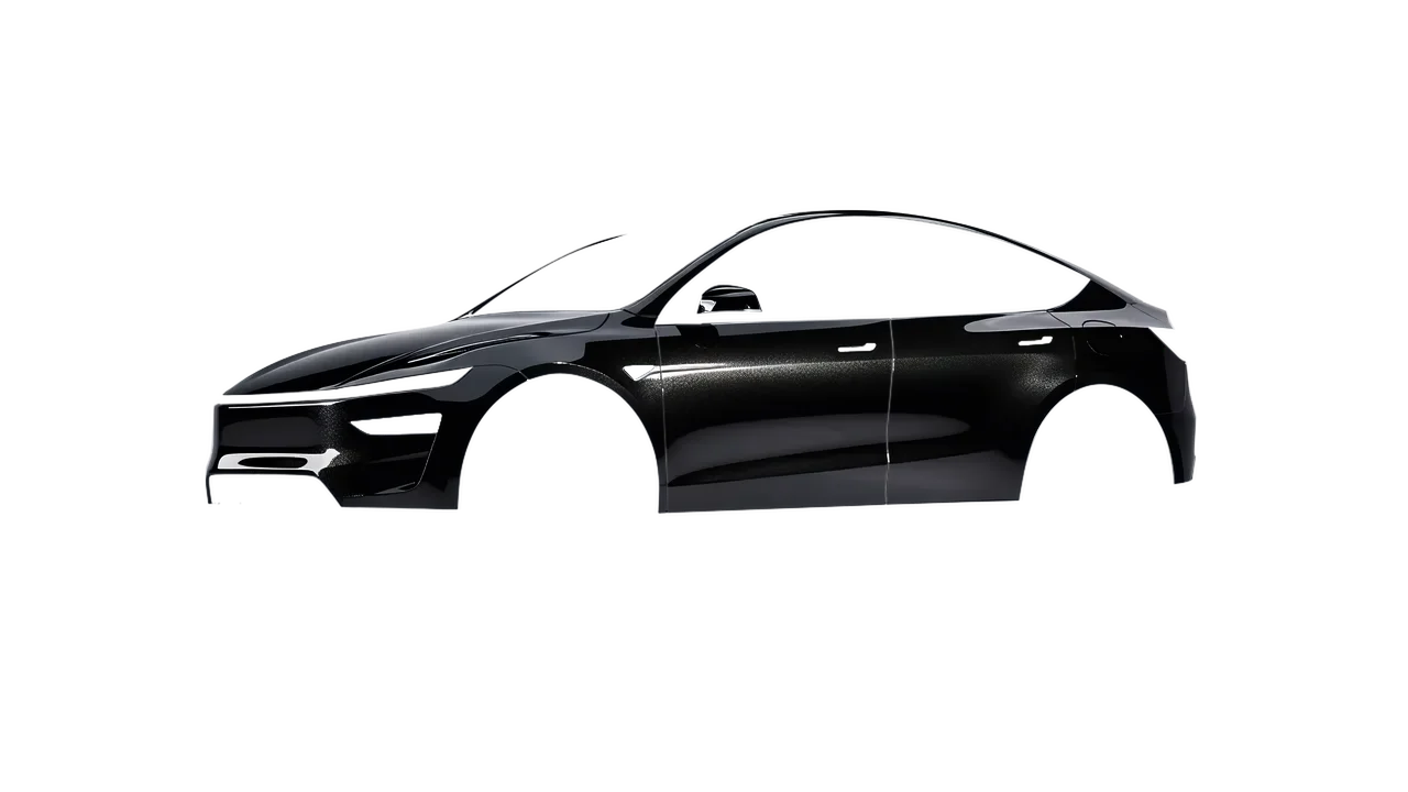 Tesla Model Y Juniper 2025 wrapped in Magnetic Black Gloss (KPMF K75440), front three-quarter view