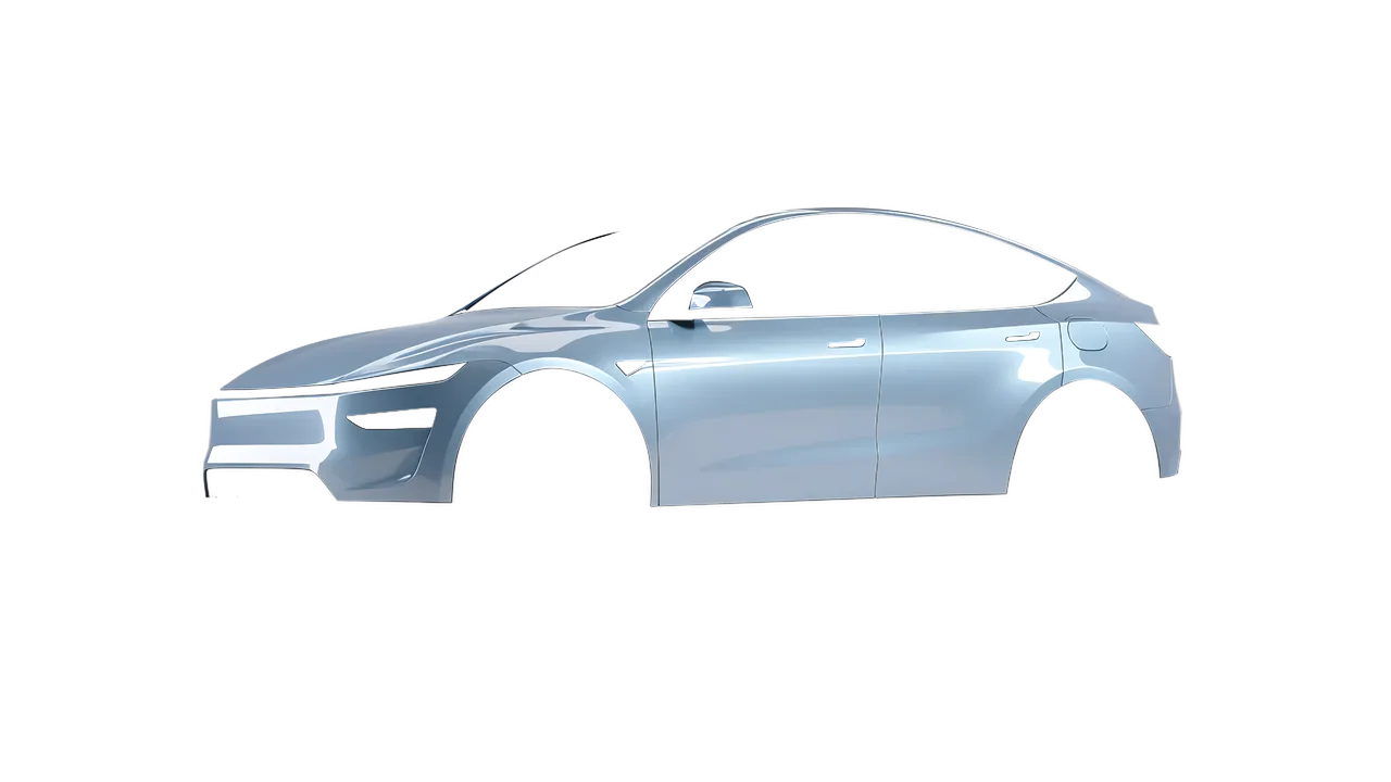 Tesla Model Y Juniper 2025 wrapped in Millennium Grey Gloss (ORACAL 970RA-793G), front three-quarter view