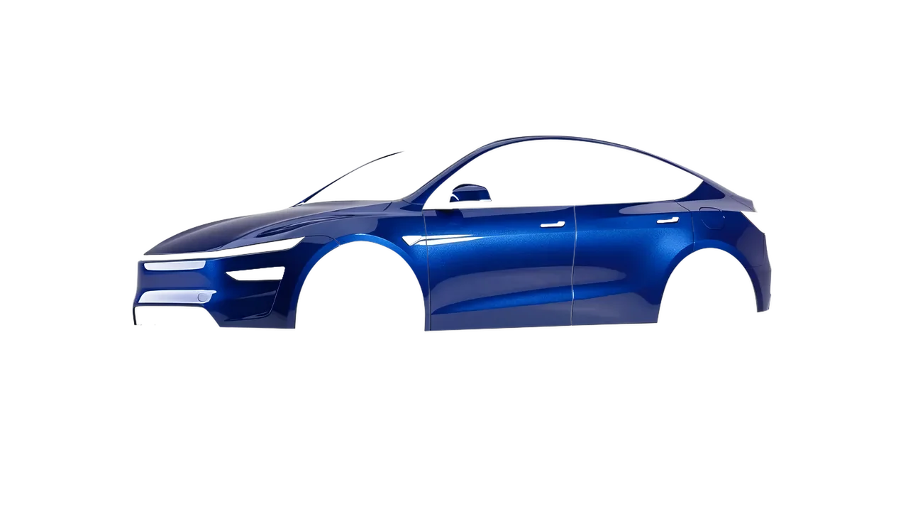 Tesla Model Y Juniper 2025 wrapped in Night Blue Gloss (ORACAL 970RA-196G), front three-quarter view