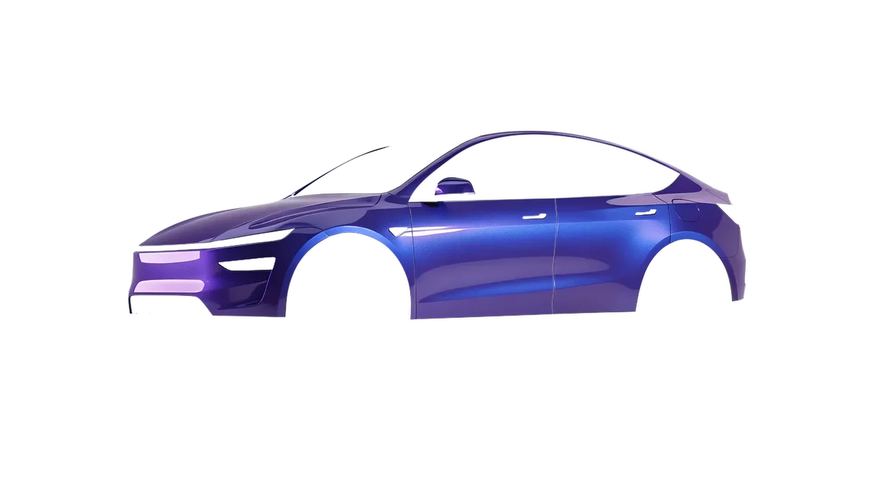 Tesla Model Y Juniper 2025 wrapped in Twilight Sky Gloss (KPMF K75417), front three-quarter view