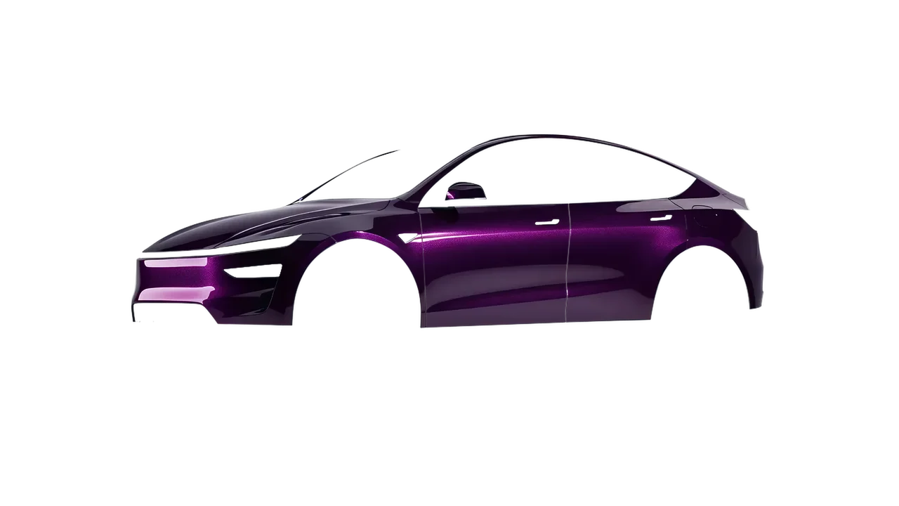 Tesla Model Y Juniper 2025 wrapped in Viola Noir Gloss (KPMF K75416), front three-quarter view