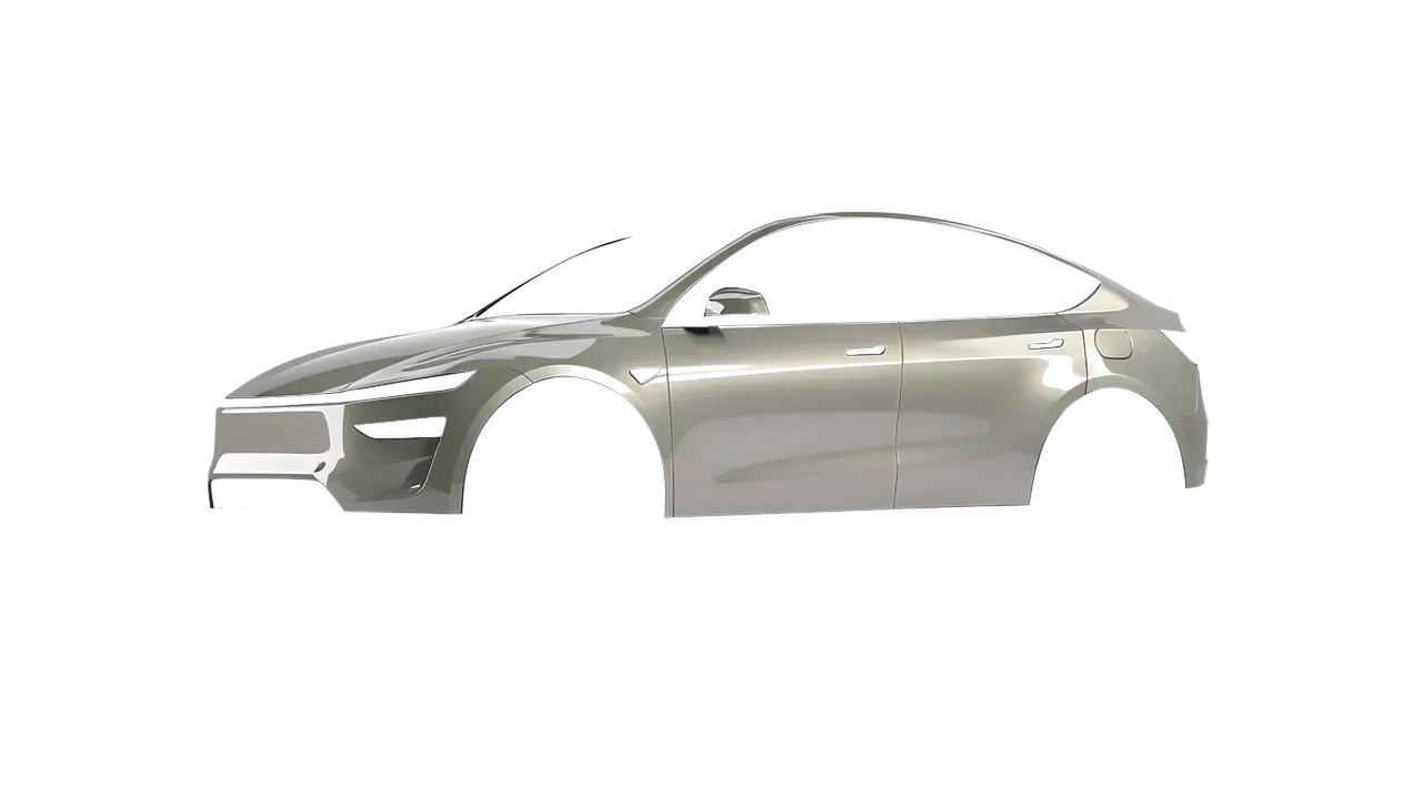 Tesla Model Y Juniper 2025 wrapped in Zinc Gloss (ORACAL 970RA-934G), front three-quarter view