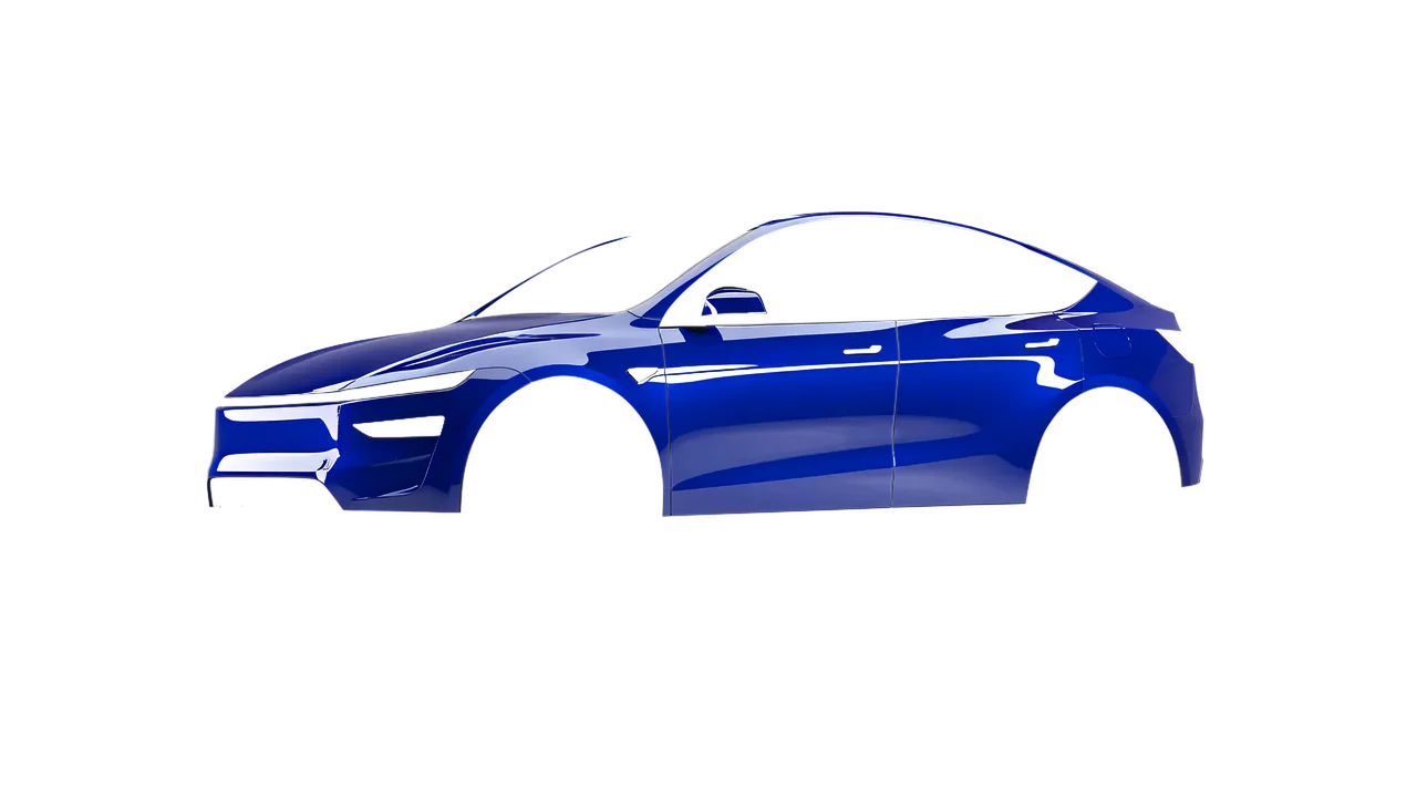 Tesla Model Y Juniper 2025 wrapped in Night Blue Gloss (ORACAL 970RA-511G), front three-quarter view
