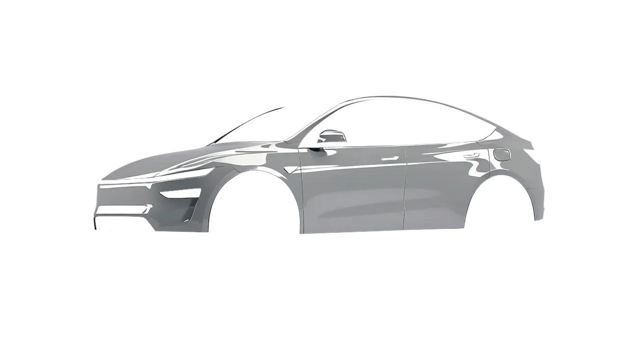 Tesla Model Y Juniper 2025 wrapped in Ominous Grey Gloss (KPMF K75415), front three-quarter view