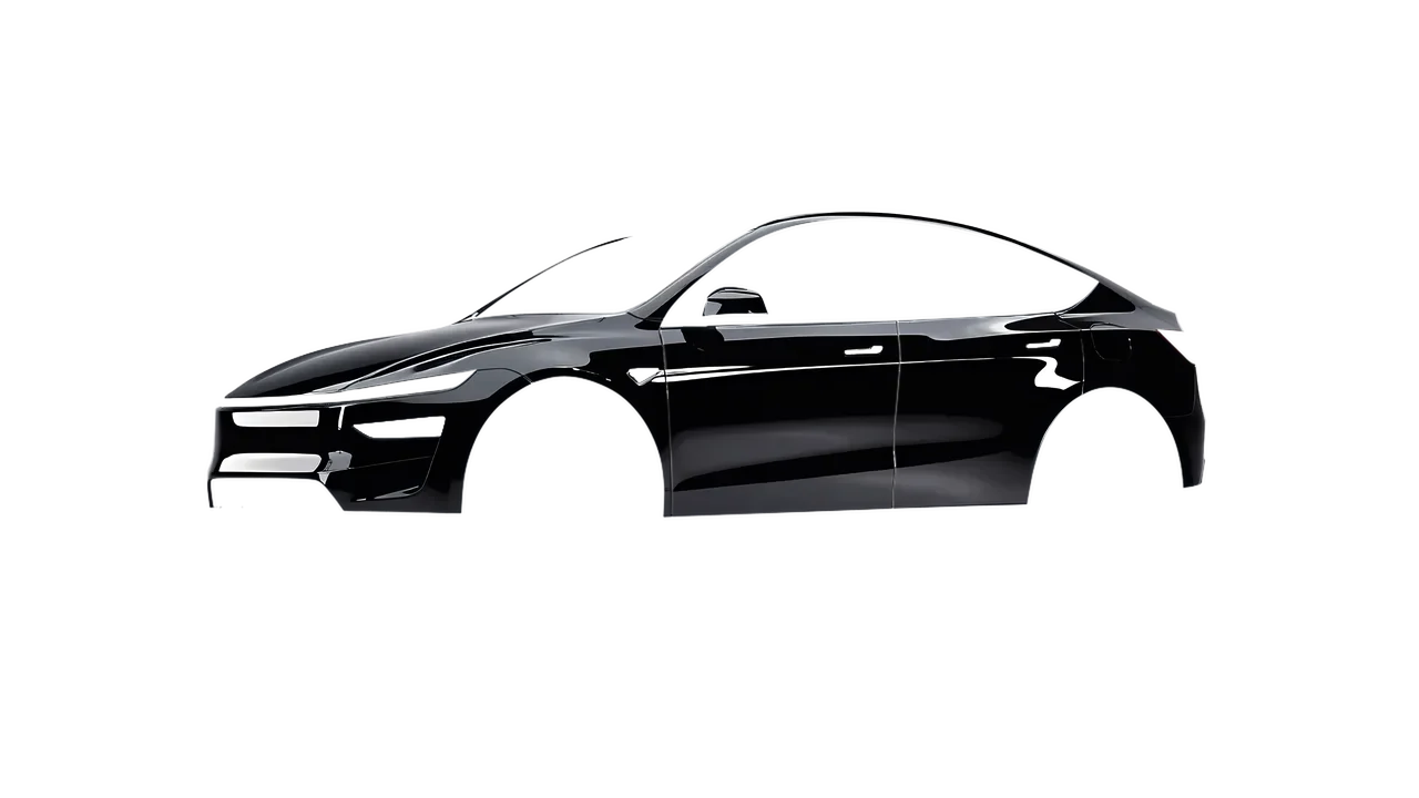 Tesla Model Y Juniper 2025 wrapped in Perfect Black Gloss (KPMF K75443), front three-quarter view