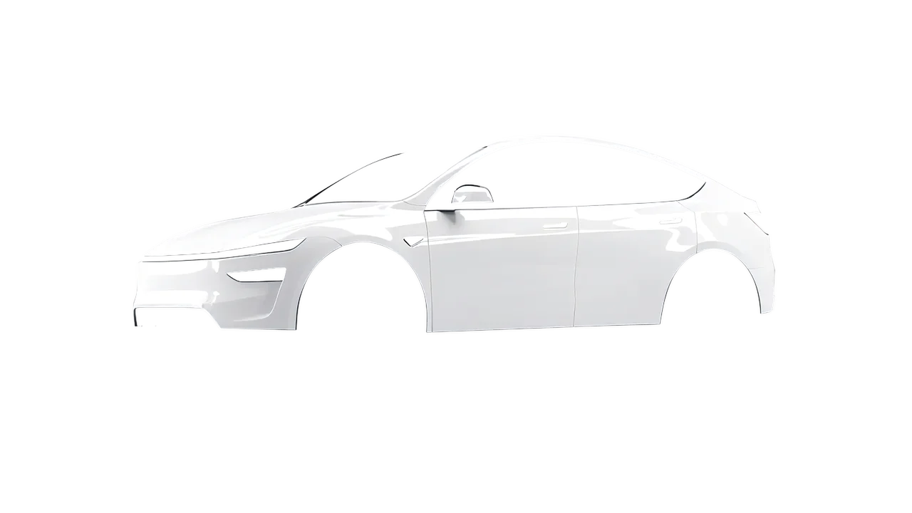 Tesla Model Y Juniper 2025 wrapped in Perfect White Gloss (KPMF K75444), front three-quarter view