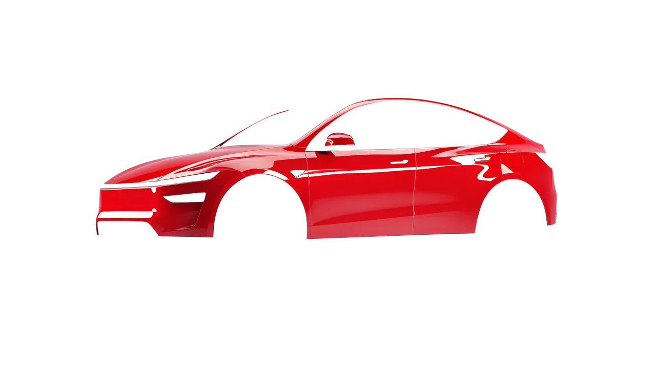 Tesla Model Y Juniper 2025 wrapped in Rose Hip Gloss (ORACAL 970RA-897G), front three-quarter view
