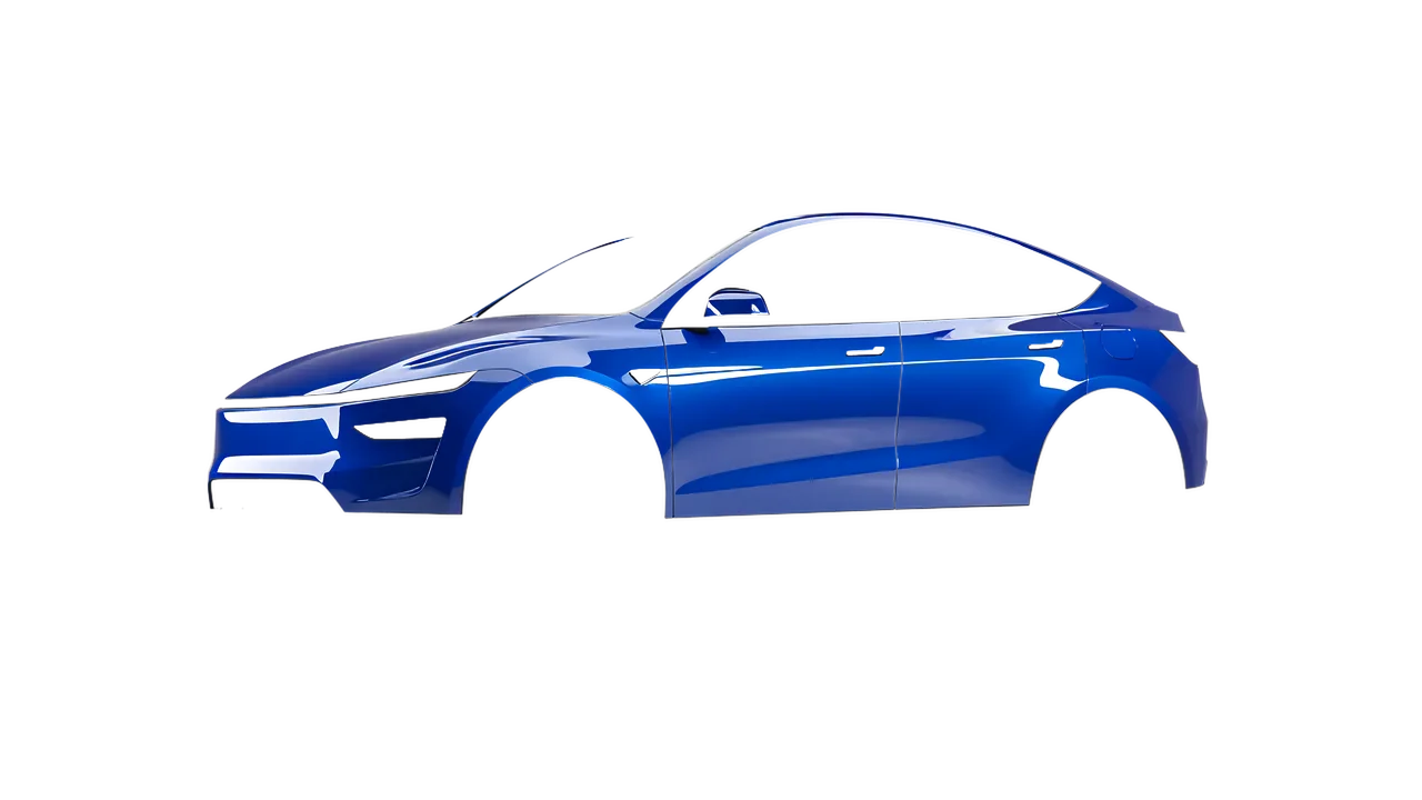 Tesla Model Y Juniper 2025 wrapped in Sea Blue Gloss (ORACAL 970RA-509G), front three-quarter view