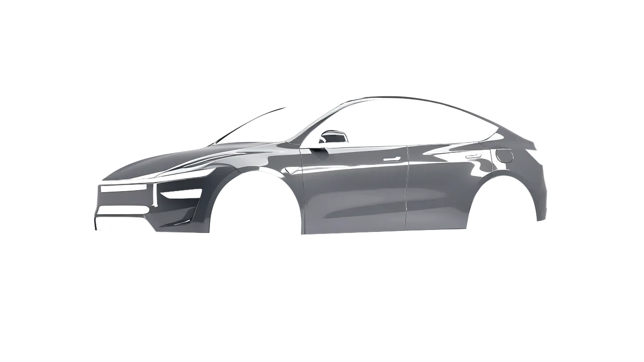 Tesla Model Y Juniper 2025 wrapped in Simple Grey Gloss (ORACAL 970RA-730G), front three-quarter view