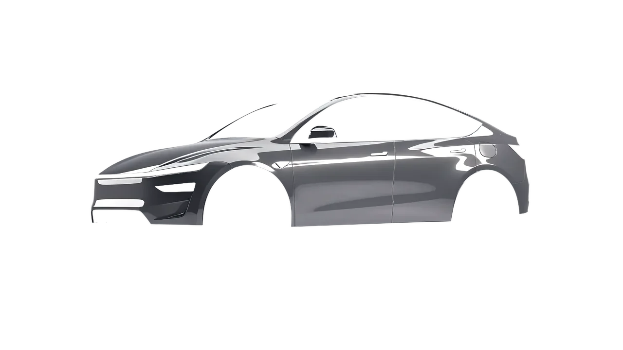 Tesla Model Y Juniper 2025 wrapped in Telegrey Gloss (ORACAL 970RA-076G), front three-quarter view