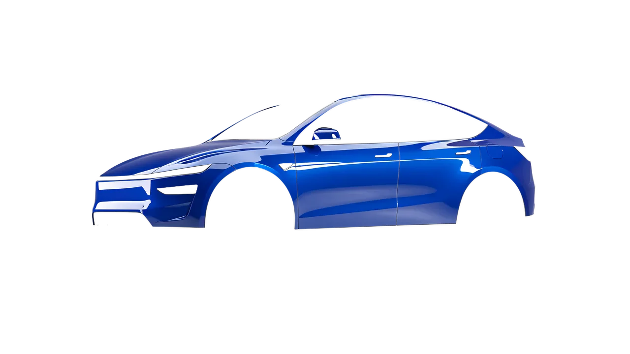 Tesla Model Y Juniper 2025 wrapped in Traffic Blue Gloss (ORACAL 970RA-057G), front three-quarter view