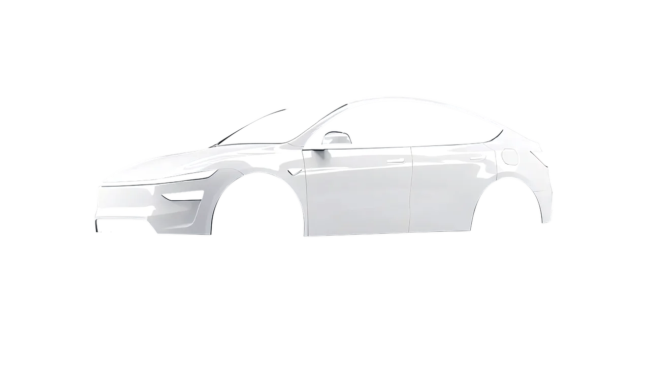 Tesla Model Y Juniper 2025 wrapped in White Gloss (KPMF K88011), front three-quarter view