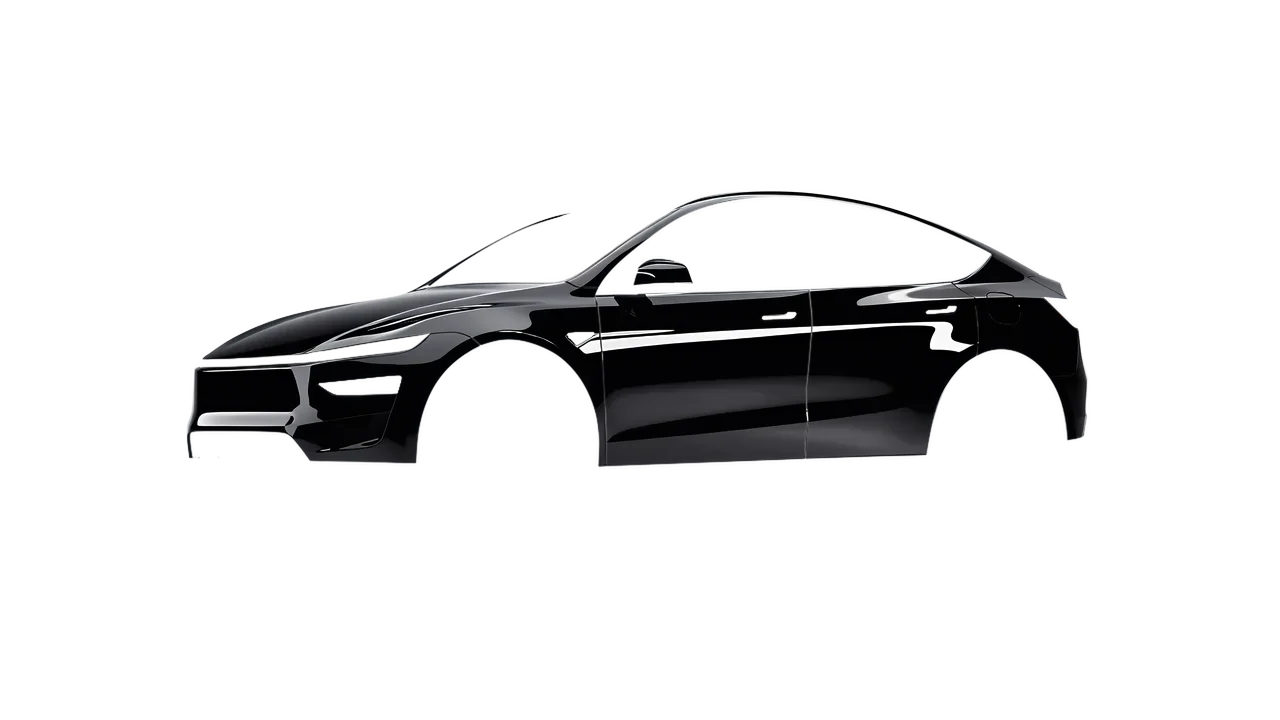 Tesla Model Y Juniper 2025 wrapped in High Gloss Black (3M HG12), front three-quarter view