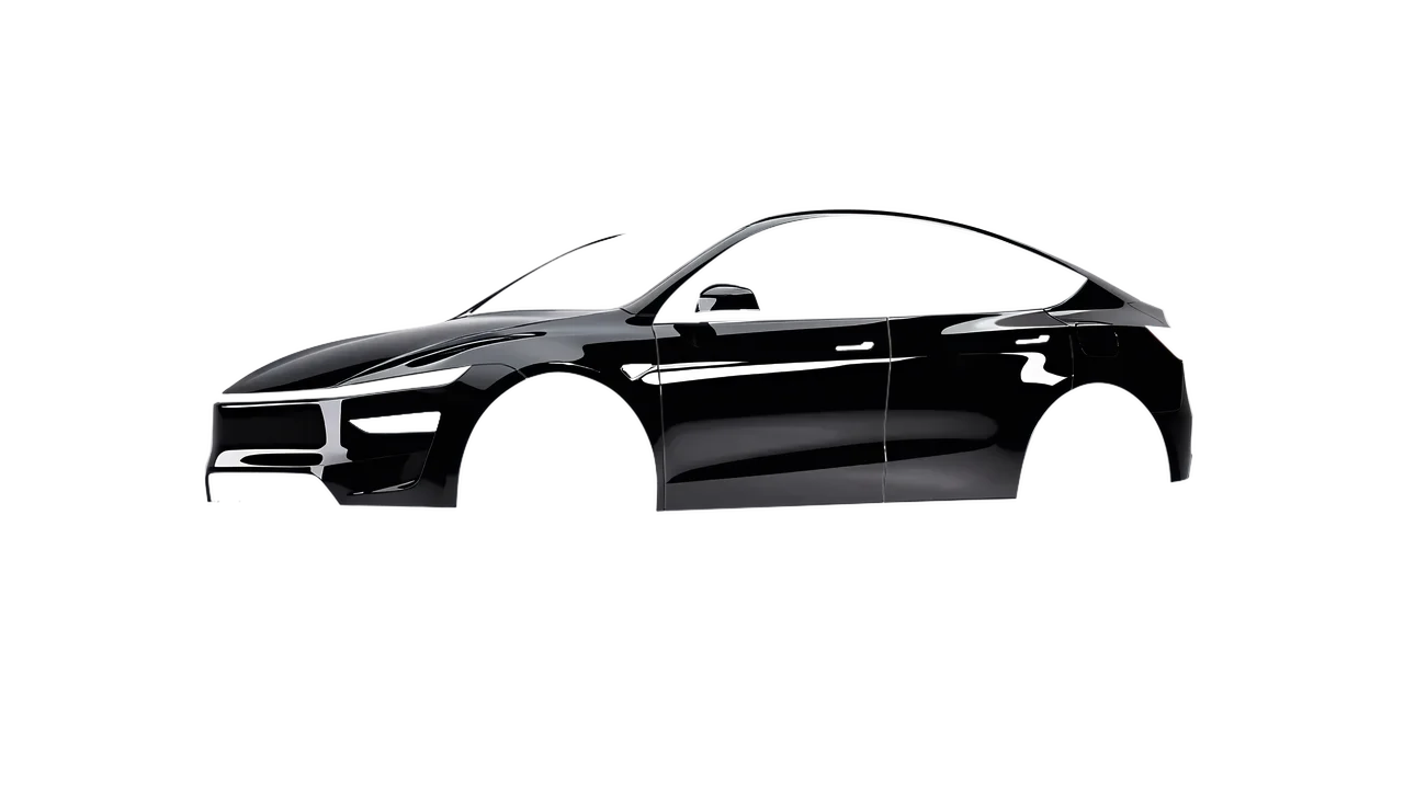 Tesla Model Y Juniper 2025 wrapped in High Gloss Black Metallic (3M HG212), front three-quarter view