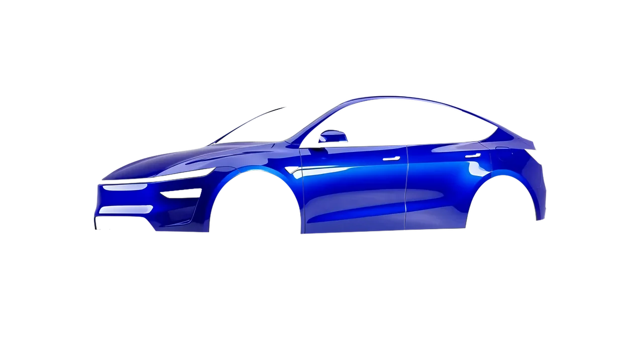 Tesla Model Y Juniper 2025 wrapped in High Gloss Blue Raspberry (3M HG378), front three-quarter view