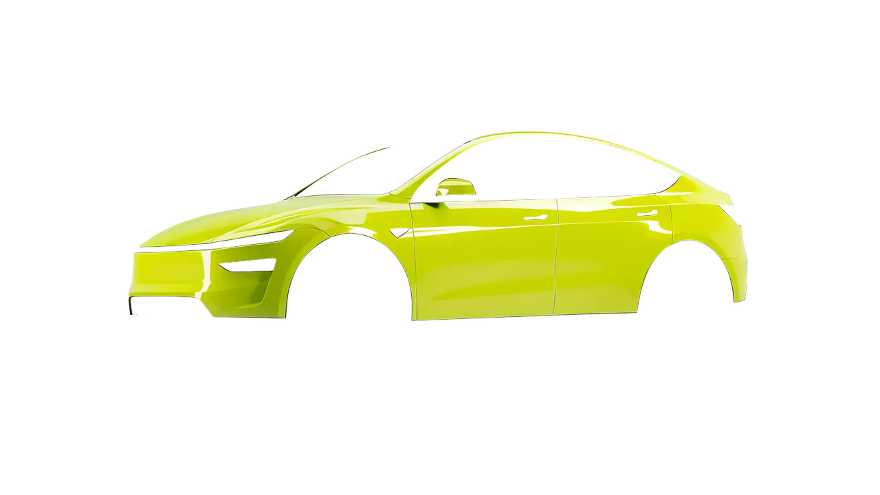 Tesla Model Y Juniper 2025 wrapped in High Gloss Citric Acid (3M HG65), front three-quarter view
