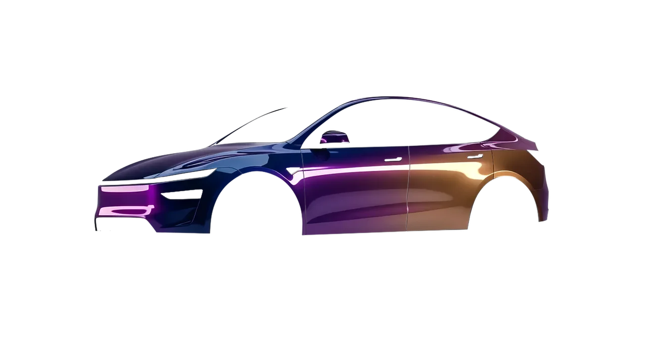 Tesla Model Y Juniper 2025 wrapped in High Gloss Flip Deep Space (3M HGP278), front three-quarter view