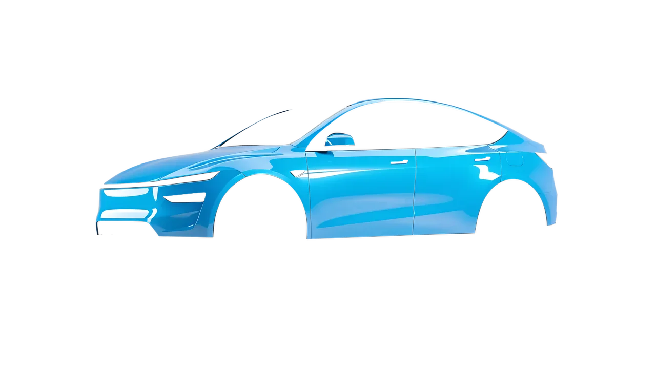 Tesla Model Y Juniper 2025 wrapped in High Gloss Sky Blue (3M HG77), front three-quarter view
