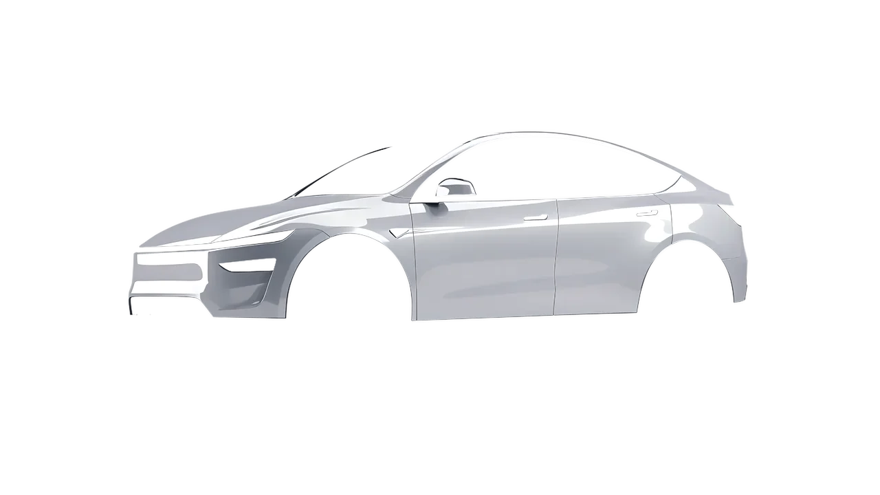 Tesla Model Y Juniper 2025 wrapped in High Gloss Storm Gray (3M HG31), front three-quarter view