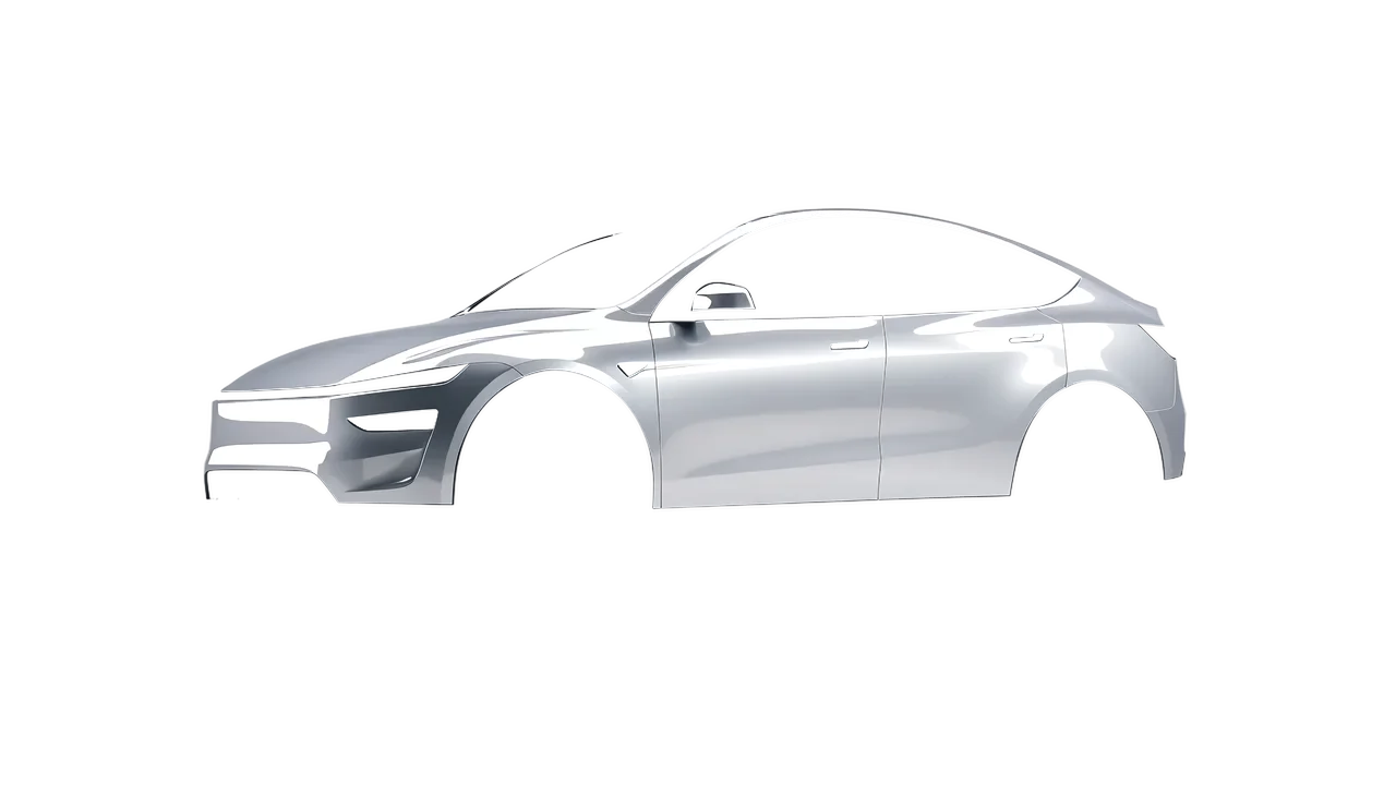 Tesla Model Y Juniper 2025 wrapped in High Gloss White Aluminum (3M HG120), front three-quarter view