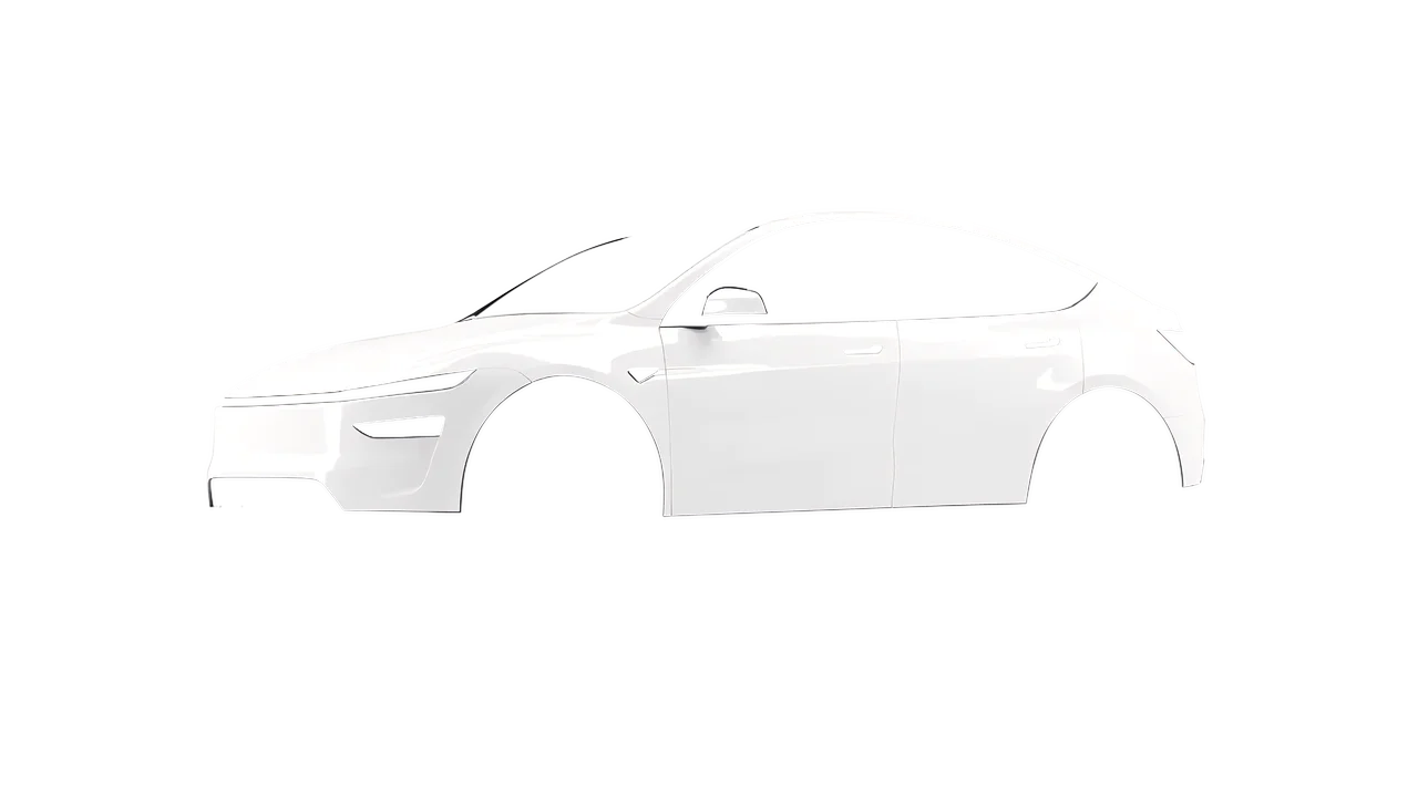 Tesla Model Y Juniper 2025 wrapped in High Gloss White (3M HG10), front three-quarter view