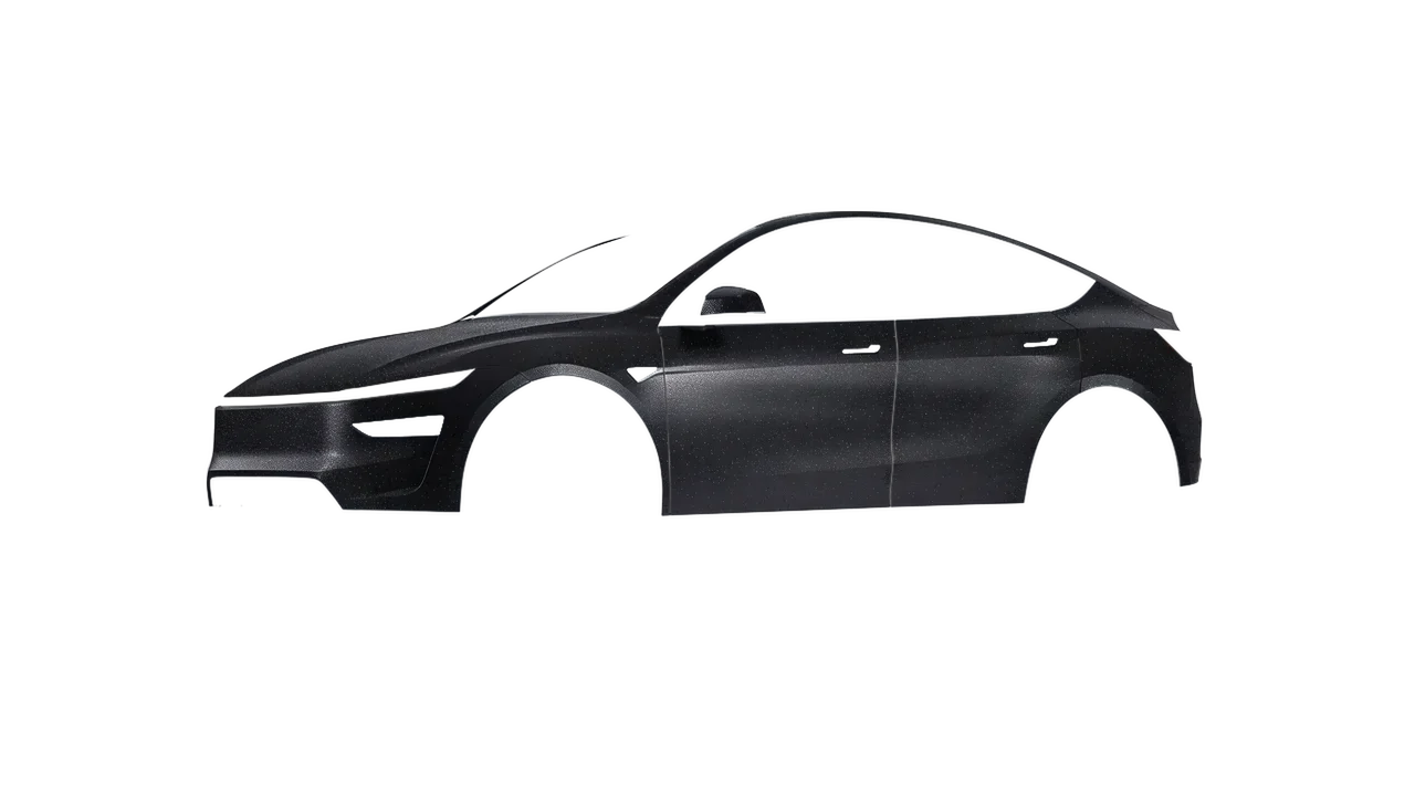 Tesla Model Y Juniper 2025 wrapped in Black Matt (KPMF K89021), front three-quarter view