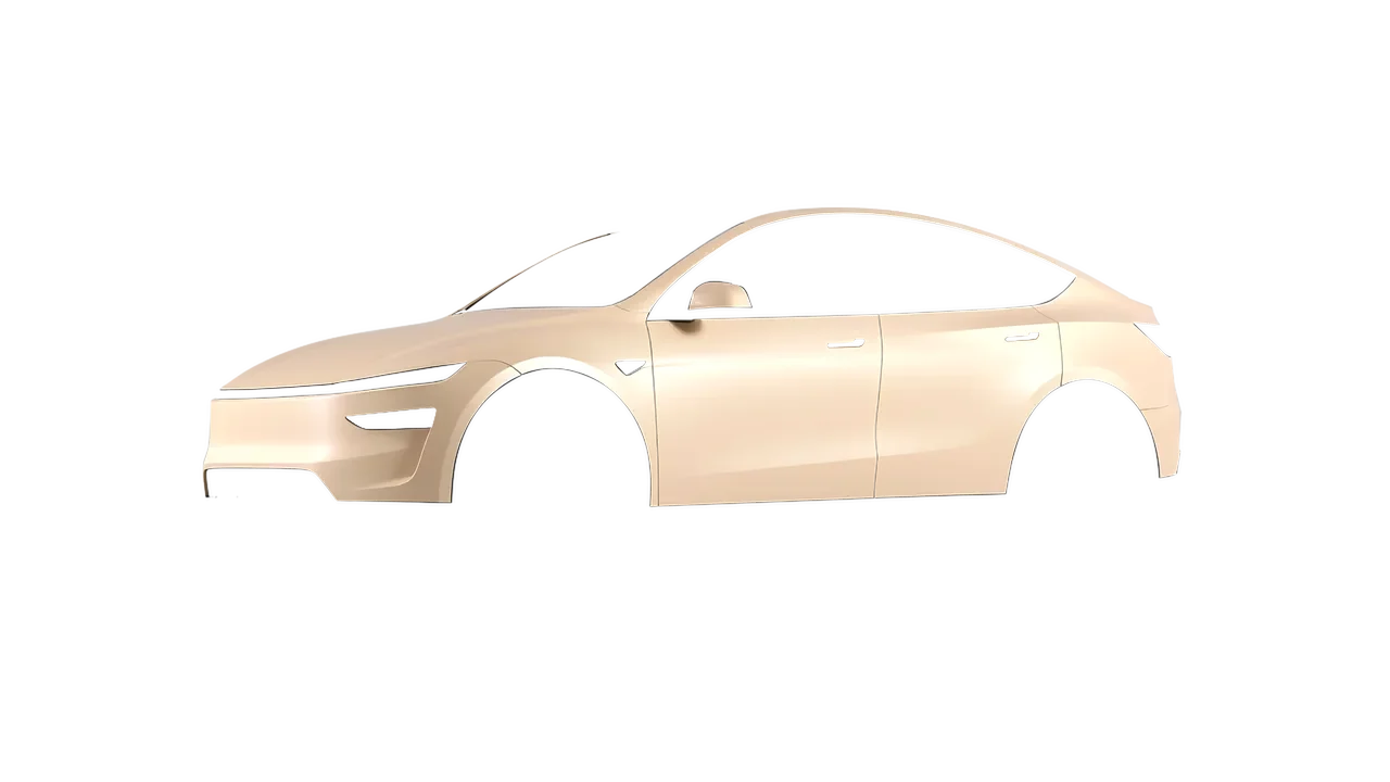 Tesla Model Y Juniper 2025 wrapped in Champagne Myst Matt (ORACAL 970RA-996M), front three-quarter view