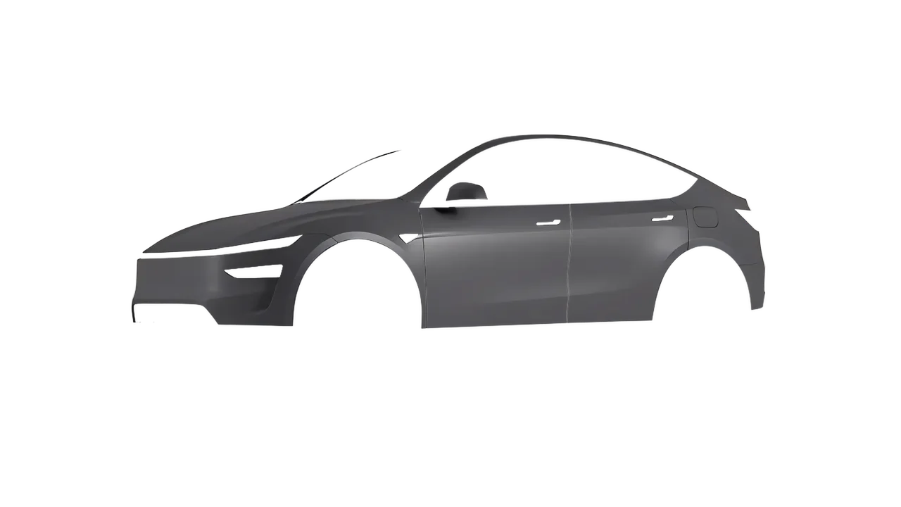 Tesla Model Y Juniper 2025 wrapped in Dark Grey Matt (ORACAL 970RA-073M), front three-quarter view