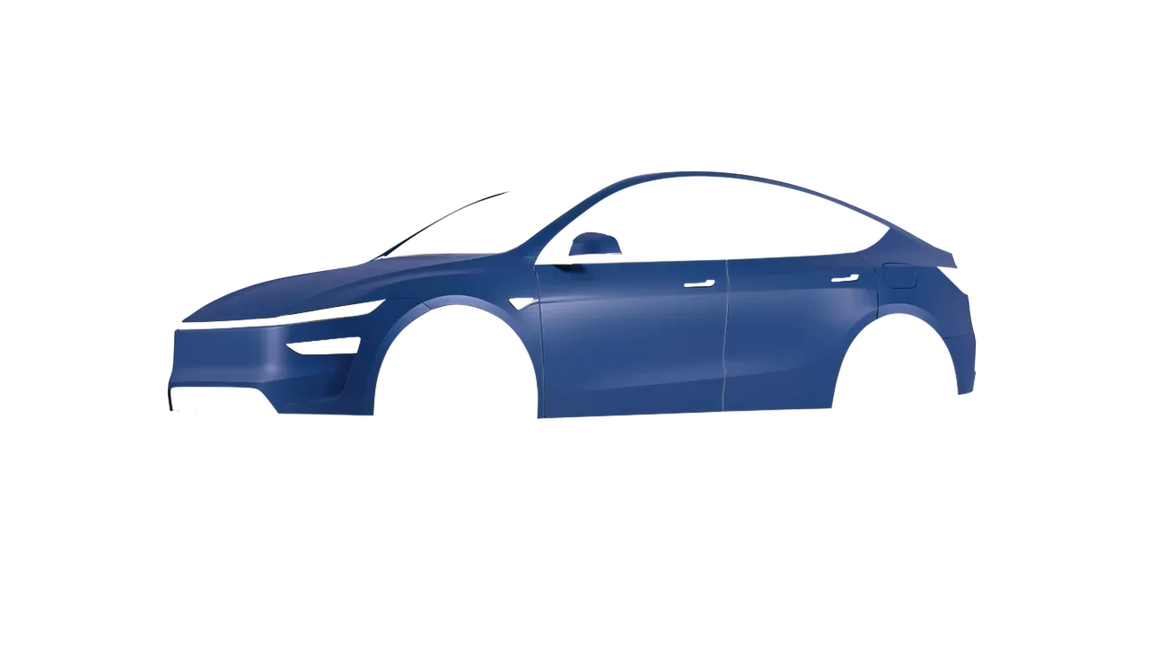 Tesla Model Y Juniper 2025 wrapped in Indigo Blue Matt (ORACAL 970RA-544M), front three-quarter view