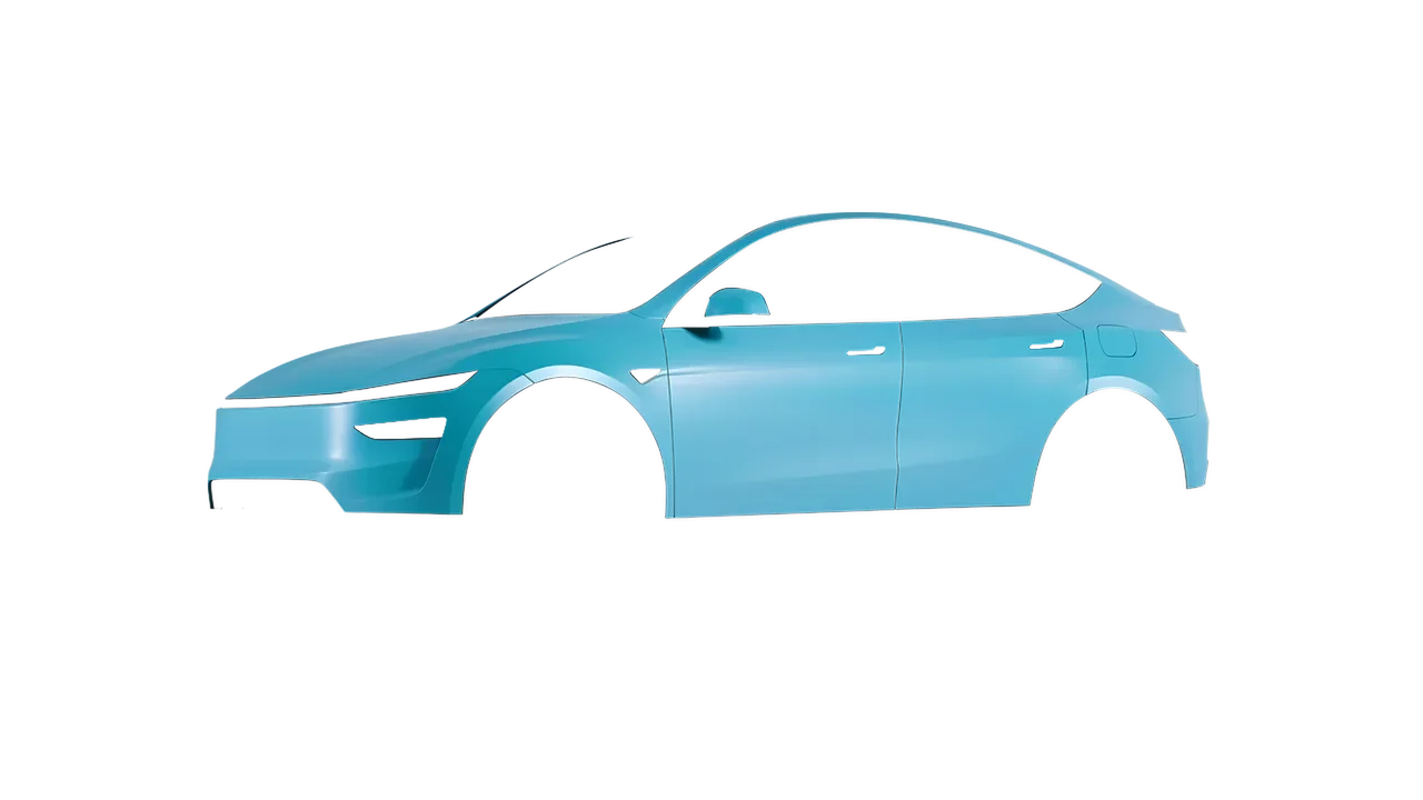 Tesla Model Y Juniper 2025 wrapped in Lagoon Matt (ORACAL 970RA-553M), front three-quarter view