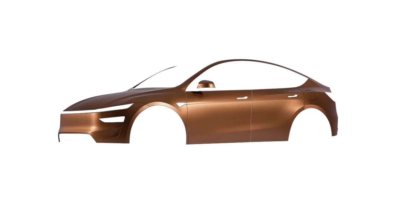 Tesla Model Y Juniper 2025 wrapped in Matt Anodised Bronze (KPMF K75549), front three-quarter view